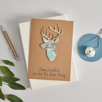 Personalised Map Stags Head Christmas Card, 3 of 4