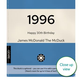 Personalised 30th Birthday Print 1996 Book Cover Gift, 9 of 12
