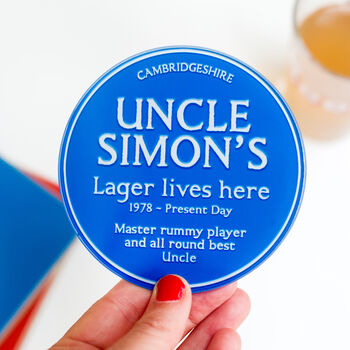 Personalised Blue Plaque Coaster For Uncle, 3 of 5