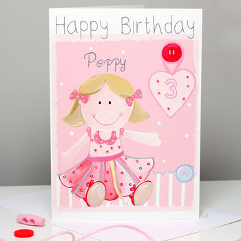 Personalised Rag Doll Girl Birthday Card, 4 of 8