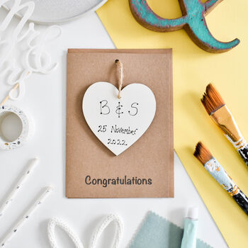 Personalised Congratualtions Heart Wooden Keepsake Card, 2 of 4