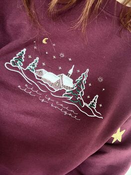 Snowy Stars Church Village Embroidered Christmas Jumper, 4 of 6