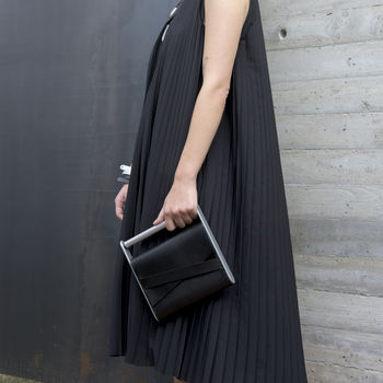Black Contemporary Leather Clutch With Handle, 3 of 9