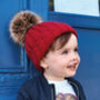 Toddlers Chunky Fur Pom Pom Beanie Hat, thumbnail 2 of 3