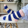 100% Cashmere Bold Blue Stripe Socks, thumbnail 1 of 10