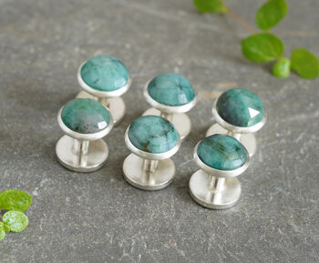 Emerald Sterling Silver Dress Shirt Studs, Set Of Six, 3 of 3