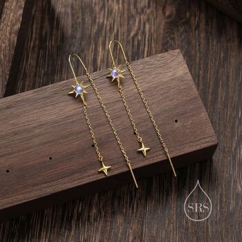 Moonstone Starburst And Star U Shape Threader Earrings, 6 of 9