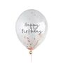 Five Rose Gold Happy Birthday Confetti Balloons, thumbnail 2 of 2
