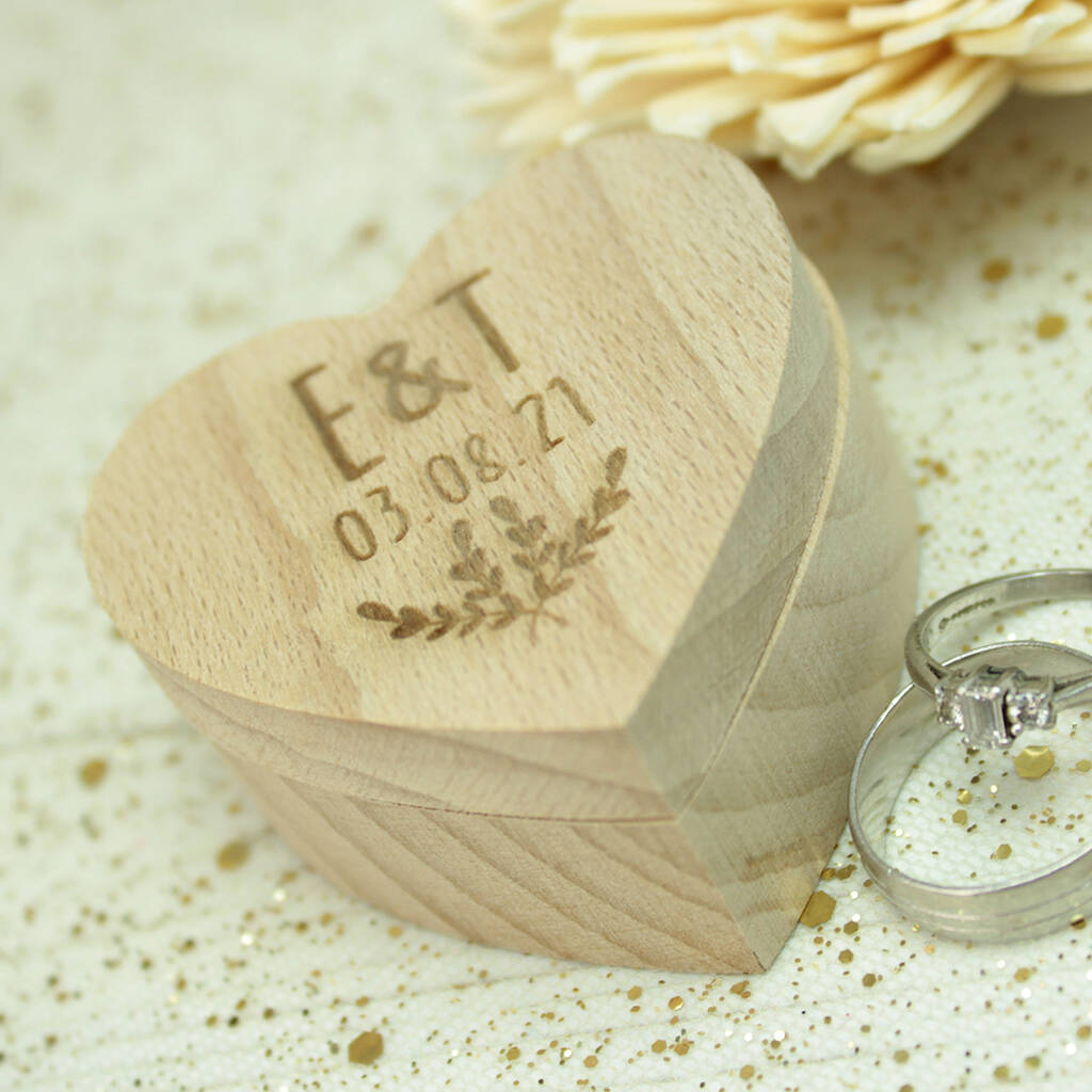 Personalised Initials Wooden Heart Wedding Ring Box By Love Lumi Ltd