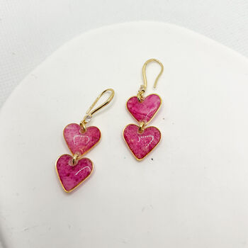 Pink Double Heart Drop Earrings, Valentines, 7 of 9