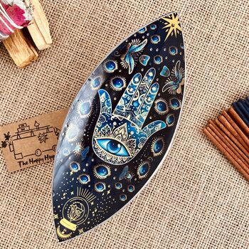 Enamelled Incense Burner Bowl Hamsa Hand Design, 5 of 6