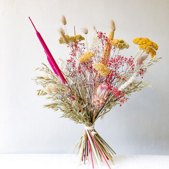 Pink And Yellow Dried Flower Bouquet With Protea, 5 of 5