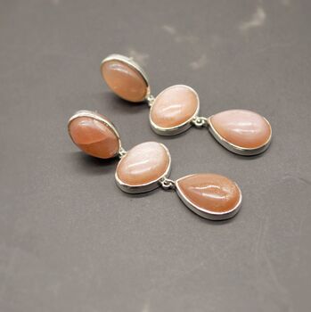 Peach Moonstone 925 Silver Earrings, 4 of 8