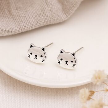 Sterling Silver Cat Stud Earrings – 8mm, 3 of 7
