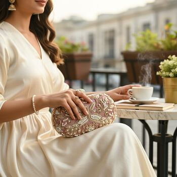 Peacock Oval Pink Clutch, 7 of 12