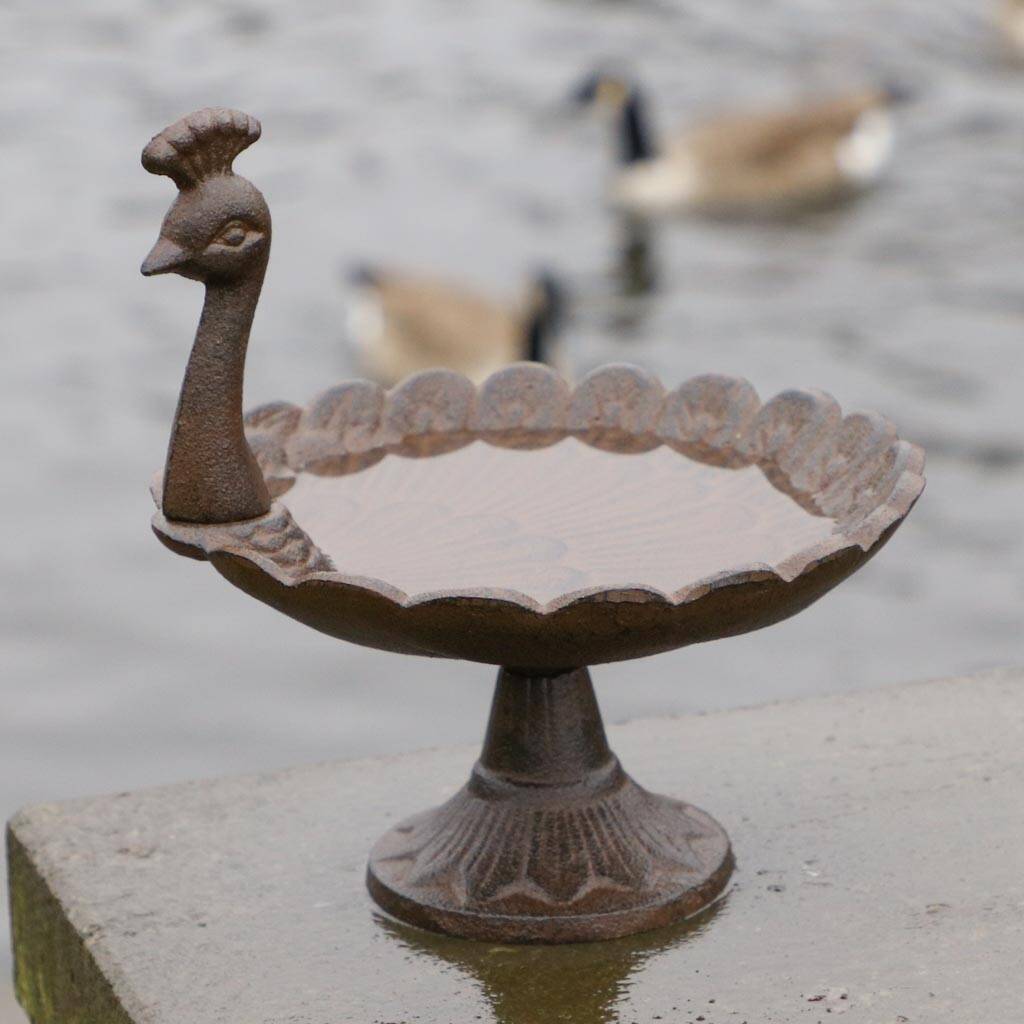 Cast Iron Peacock Standing Garden Bird Bath By Dibor