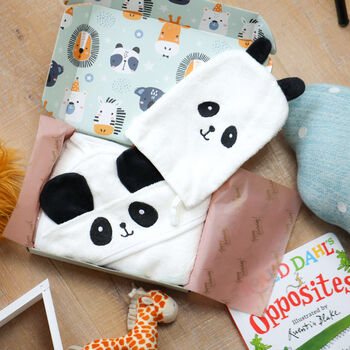 Personalised Baby Panda Hooded Cotton Towel, 8 of 12