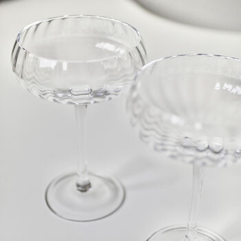 Pair Of Art Deco Style Hand Blown Champagne Glasses, 5 of 12