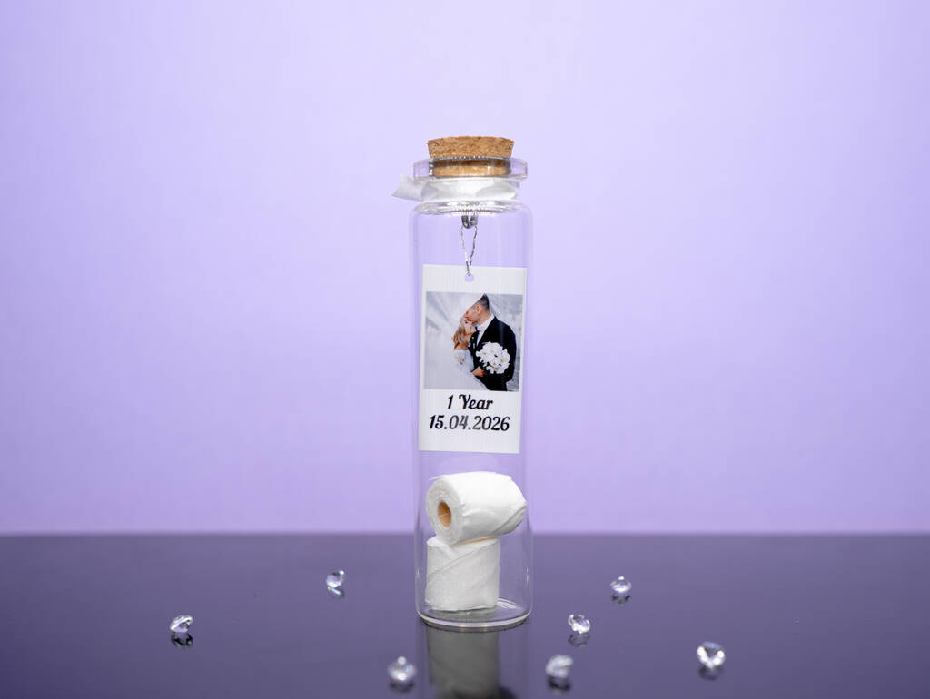 Personalised 1st Paper Anniversary Photo Toilet Roll Bottle Gift, 1 of 2