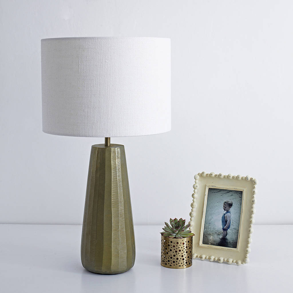 gold table lamp with ivory linen shade by primrose & plum