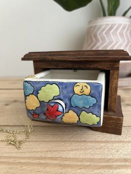 Mini Trinket Drawer Ceramic And Mango Wood Jewellery Box, 6 of 6
