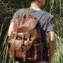 Military Style Genuine Leather Backpack In Tan, thumbnail 6 of 12