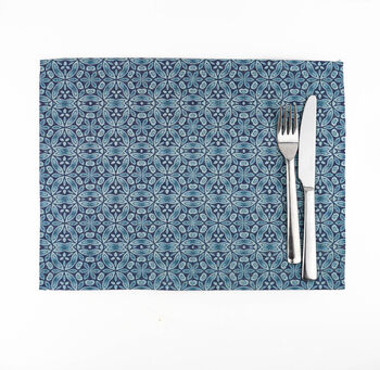 Blue Liberty Flower Canvas Fabric Placemat Set, 5 of 11