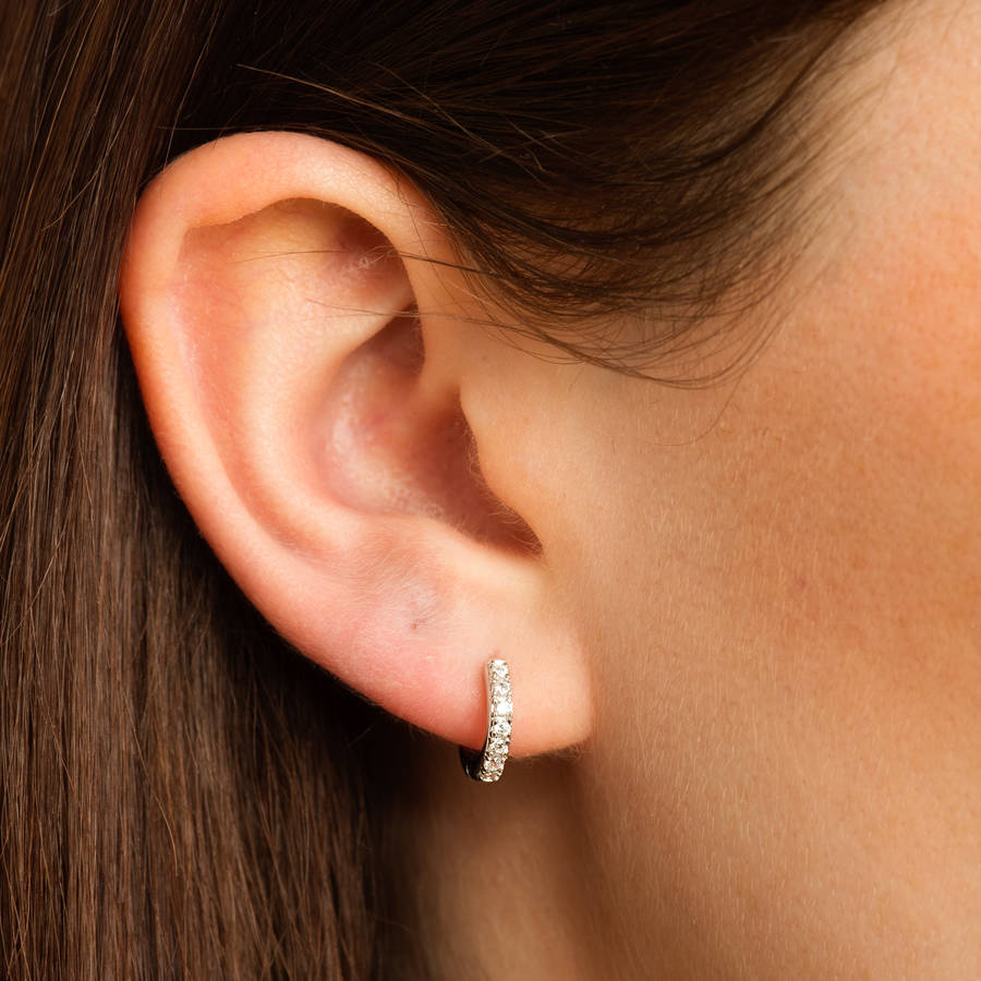 Huggie Hoop Earrings With Clear Stones By Scream Pretty Huggie Hoop Earrings With Clear Stones