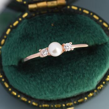 Sterling Silver Genuine Freshwater Pearl And Cz Ring, 2 of 12