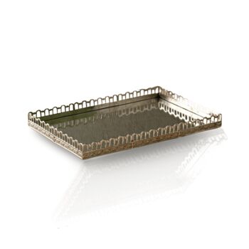 Large Silver Brass Tray With Castle Inspired Edge, 2 of 2