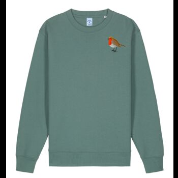 Adults Unisex Organic Cotton Embroidered Robin Christmas Jumper, 9 of 12