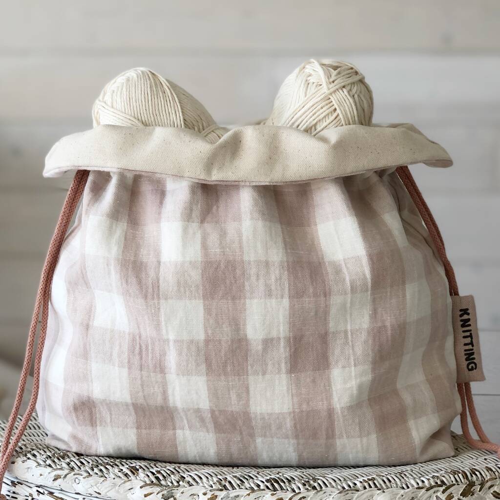 Luxury Knitting Bag Gingham Knitting Bag Cottagecore By Kelly Connor