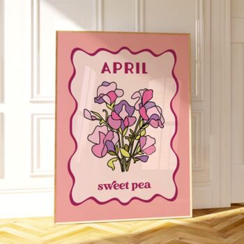 Birth Month Flower Print April Sweet Pea, 2 of 3