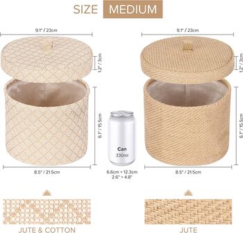 Set Two Round Jute And Cotton Linen Storage Baskets, 7 of 7