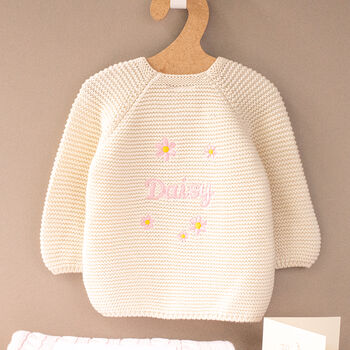 Personalised Baby Cardigan With Daisy And Name Embroidery, 2 of 12