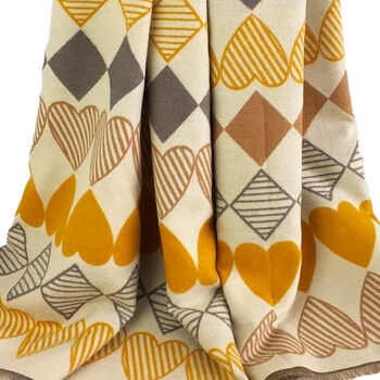 Love Heart Winter Scarf In Mustard Yellow And Greys, 2 of 2