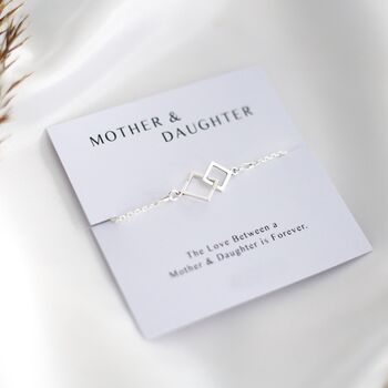 Mater And Daughter Bracelet Gift, Two Interlocking Squares Silver Bracelet, 4 of 5