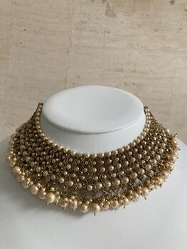 Indian Antique Gold Plated Pearl Choker Set, 4 of 8