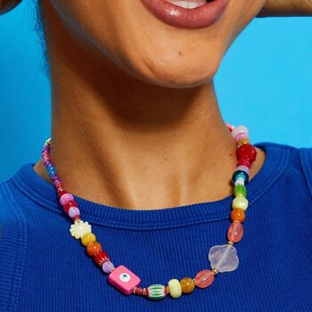 Multicoloured Rainbow Natural Stone Charm Necklace, 2 of 2