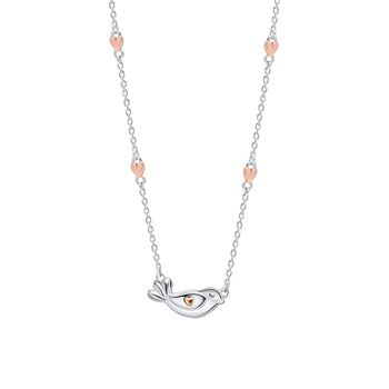 Kids Sterling Silver Bird And Rose Gold Hearts Necklace, 2 of 5