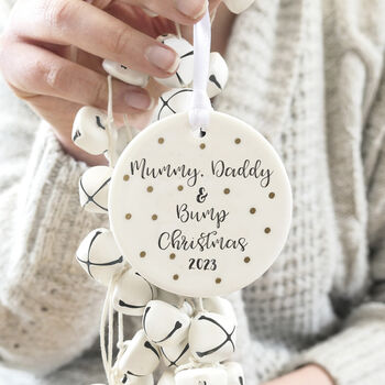 Personalised Mummy, Daddy And Bump Christmas Decoration, 2 of 10