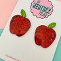 Red Apple Glitter Earrings, thumbnail 2 of 2