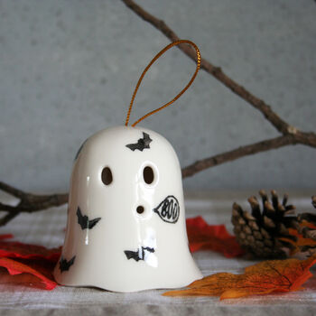 Ceramic Hanging Ghost Decoration With Bats. Halloween Ghost Boo, 2 of 6