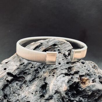 Vertical Stripes Stainless Steel Open Bracelet Gift For Him, 5 of 6