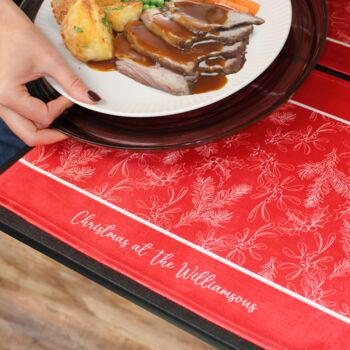 Christmas Table Place Mats Red Holly Four Pack, 3 of 4