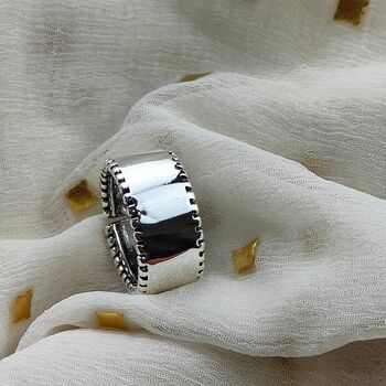 Adjustable Wide Band Silver Plated Cuff Chunky Ring, 5 of 6