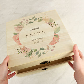 Personalised Wedding Wooden Keepsake Box Floral, 3 of 6