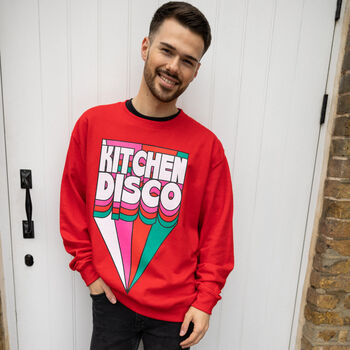 Kitchen Disco Men's Retro Slogan Sweatshirt In Red, 2 of 4