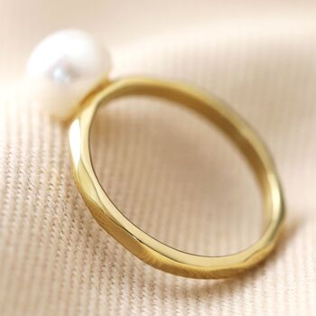 Hammered Finish Freshwater Pearl Ring In Gold Plating, 3 of 6