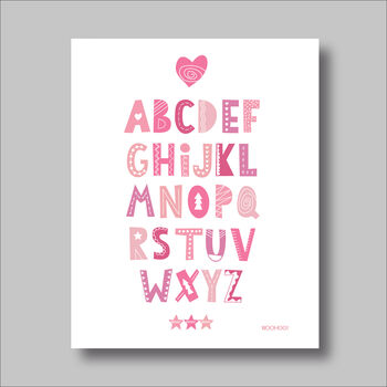 Alphabet Pink Scandi Nursery Print, 2 of 5